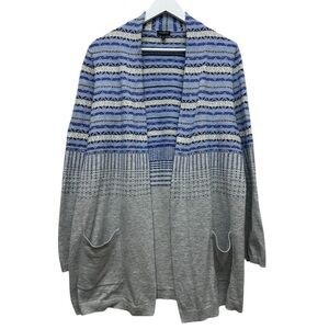 Talbots Sweater Womens Sz L Gray Open Front Pockets Cardigan Cozy  Lambswool